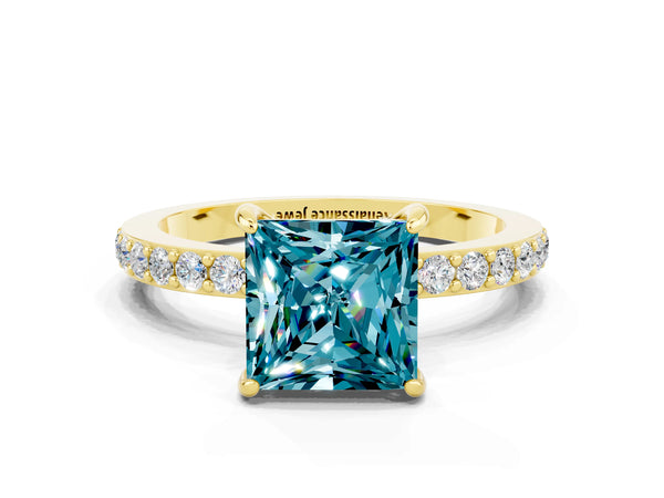 Yellow gold Princess Cut Blue Topaz Pavé Engagement Ring with Round  Accents and Prong Setting