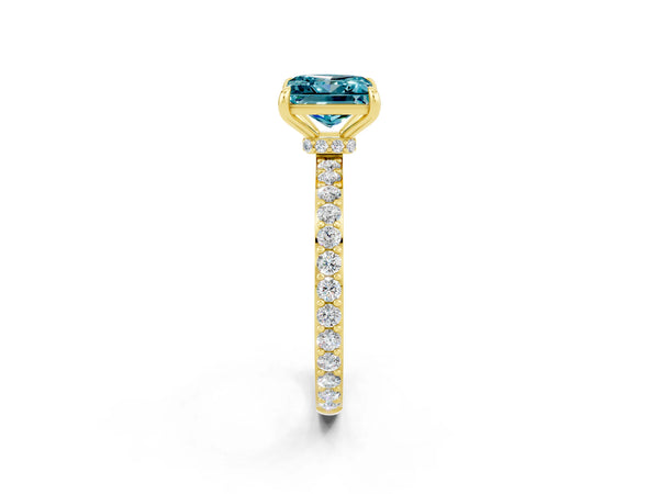 Yellow gold Princess Cut Blue Topaz Pavé Engagement Ring with Round  Accents and Prong Setting