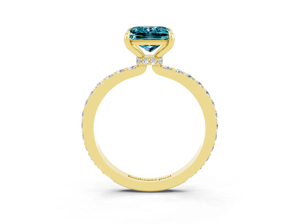 Yellow gold Princess Cut Blue Topaz Pavé Engagement Ring with Round  Accents and Prong Setting