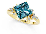 Yellow gold Princess Cut Blue Topaz Ring with Side Stones and Four-Prong Setting_37