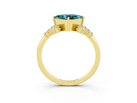 Yellow gold Princess Cut Blue Topaz Ring with Side Stones and Four-Prong Setting_39
