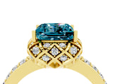 Yellow gold Princess Cut Blue Topaz Scalloped Halo Engagement Ring with Round Shared Prong Band_16