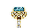 Yellow gold Princess Cut Blue Topaz Scalloped Halo Engagement Ring with Round Shared Prong Band_17