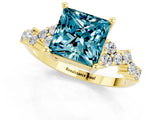 Yellow gold Princess Cut Blue Topaz Scattered Round Accent Ring with Prong Setting_29