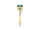 Yellow gold Princess Cut Blue Topaz Scattered Round Accent Ring with Prong Setting_30