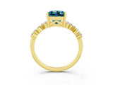 Yellow gold Princess Cut Blue Topaz Scattered Round Accent Ring with Prong Setting_31
