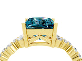 Yellow gold Princess Cut Blue Topaz Scattered Round Accent Ring with Prong Setting_32