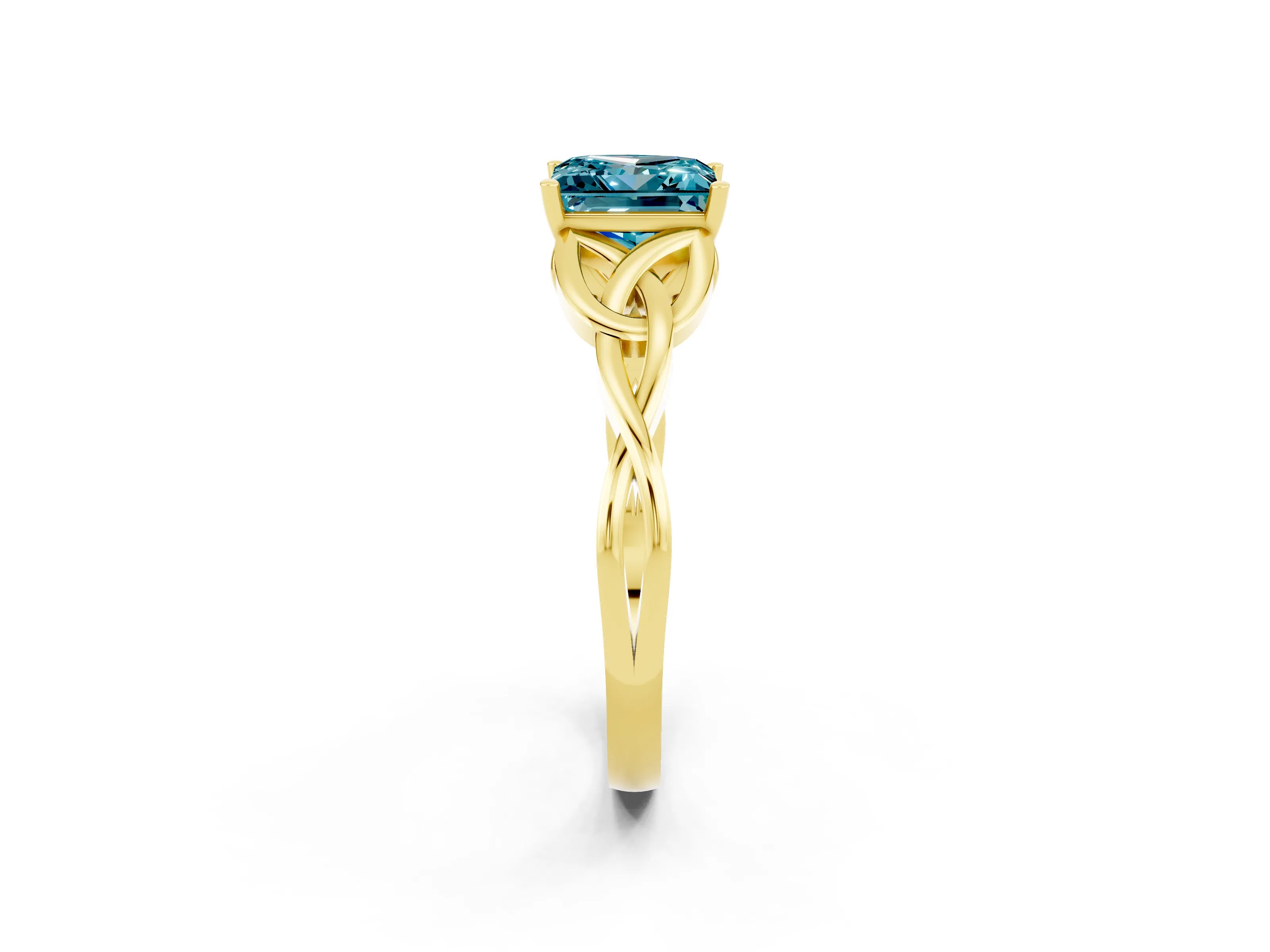 Yellow gold Princess Cut Blue Topaz Solitaire Celtic Knot Ring with Four-Prong Setting_14