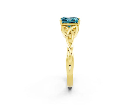 Yellow gold Princess Cut Blue Topaz Solitaire Celtic Knot Ring with Four-Prong Setting_14