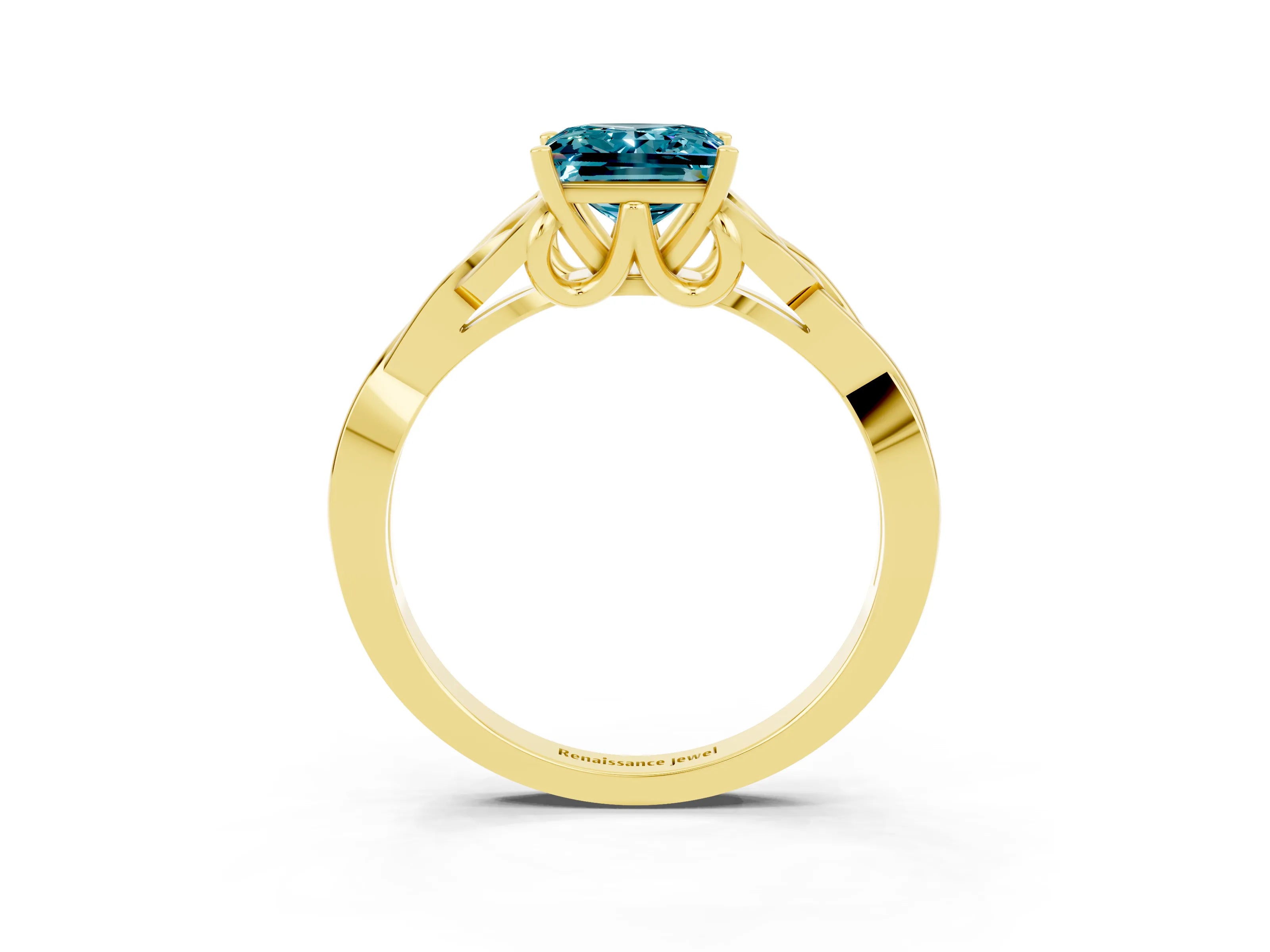 Yellow gold Princess Cut Blue Topaz Solitaire Celtic Knot Ring with Four-Prong Setting_15