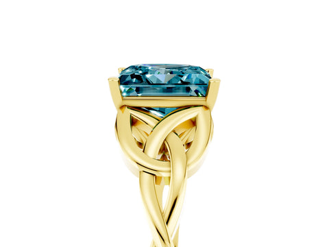 Yellow gold Princess Cut Blue Topaz Solitaire Celtic Knot Ring with Four-Prong Setting_17