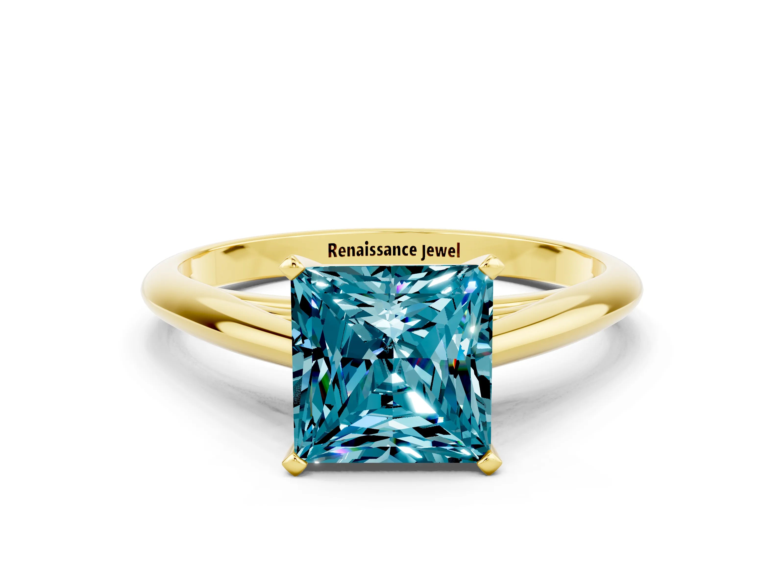 Yellow gold Princess Cut Blue Topaz Solitaire Engagement Ring with Cathedral Setting and Four-Prong Mount_12