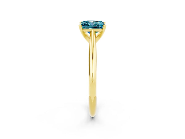 Yellow gold Princess Cut Blue Topaz Solitaire Engagement Ring with Cathedral Setting and Four-Prong Mount