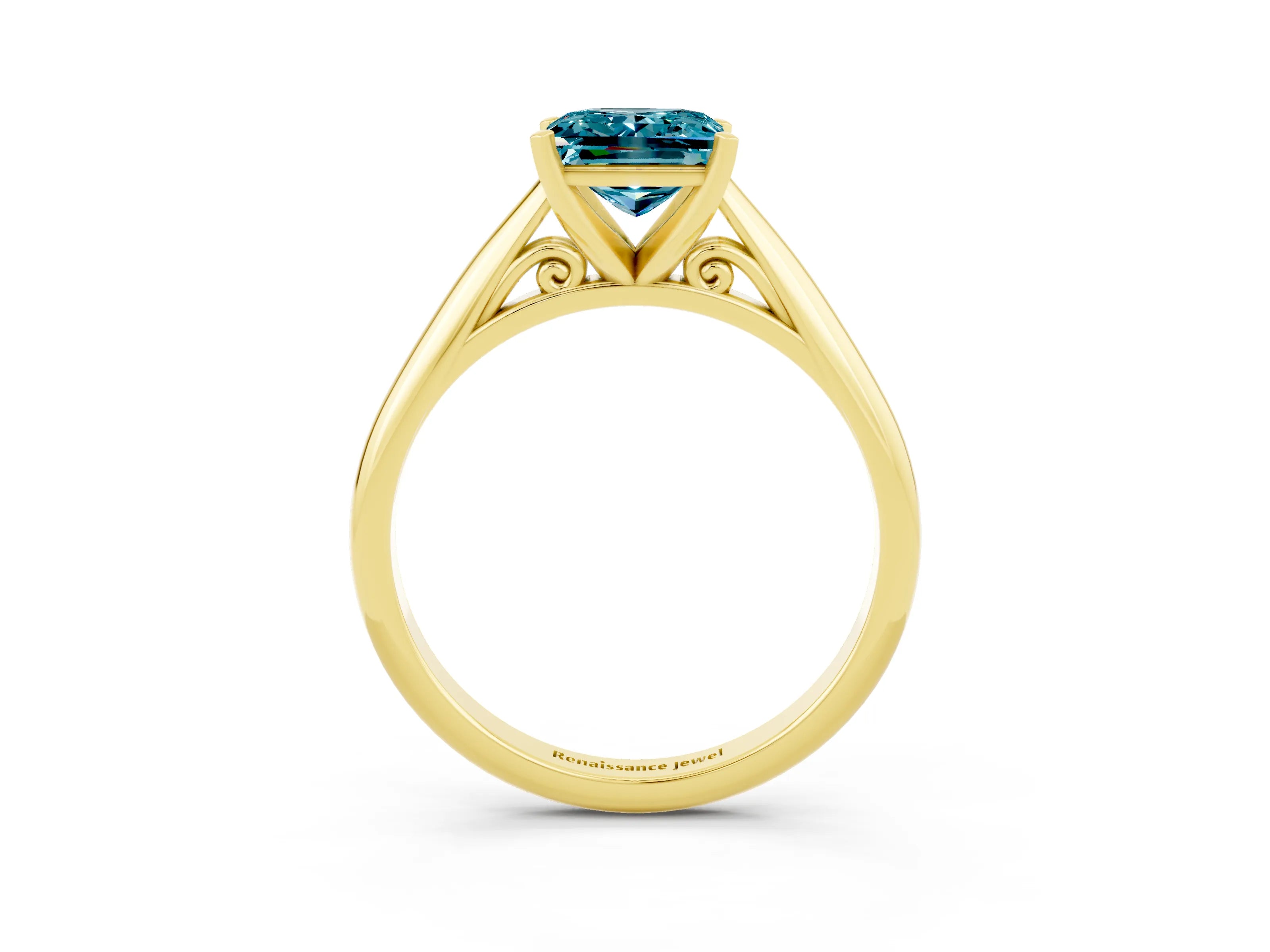 Yellow gold Princess Cut Blue Topaz Solitaire Engagement Ring with Cathedral Setting and Four-Prong Mount_15