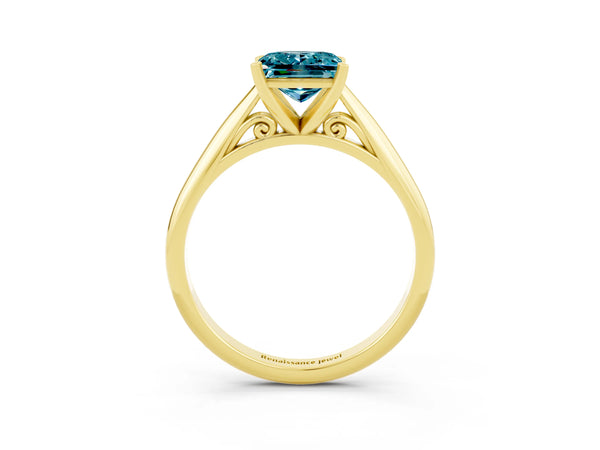 Yellow gold Princess Cut Blue Topaz Solitaire Engagement Ring with Cathedral Setting and Four-Prong Mount