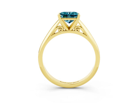 Yellow gold Princess Cut Blue Topaz Solitaire Engagement Ring with Cathedral Setting and Four-Prong Mount_15