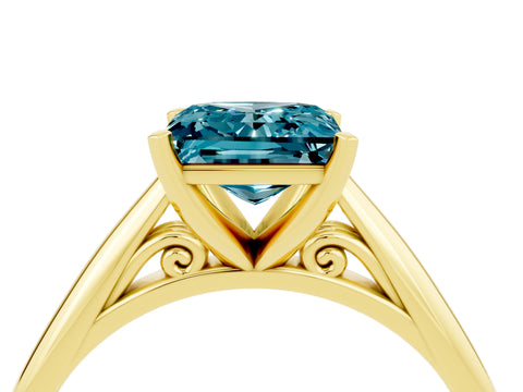 Yellow gold Princess Cut Blue Topaz Solitaire Engagement Ring with Cathedral Setting and Four-Prong Mount_16
