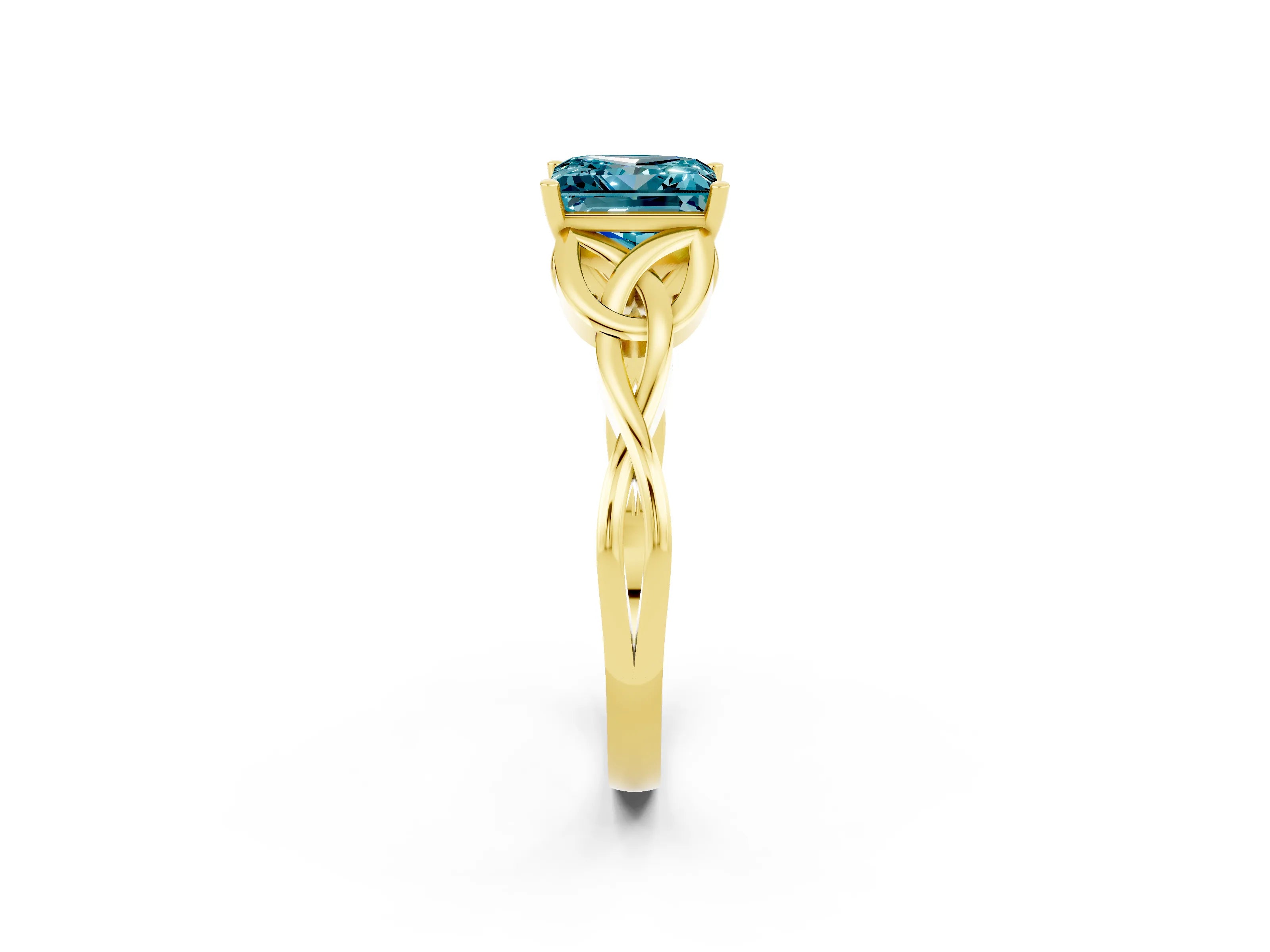 Yellow gold Princess Cut Blue Topaz Solitaire Engagement Ring with Celtic Knot Band and Four-Prong Setting_2
