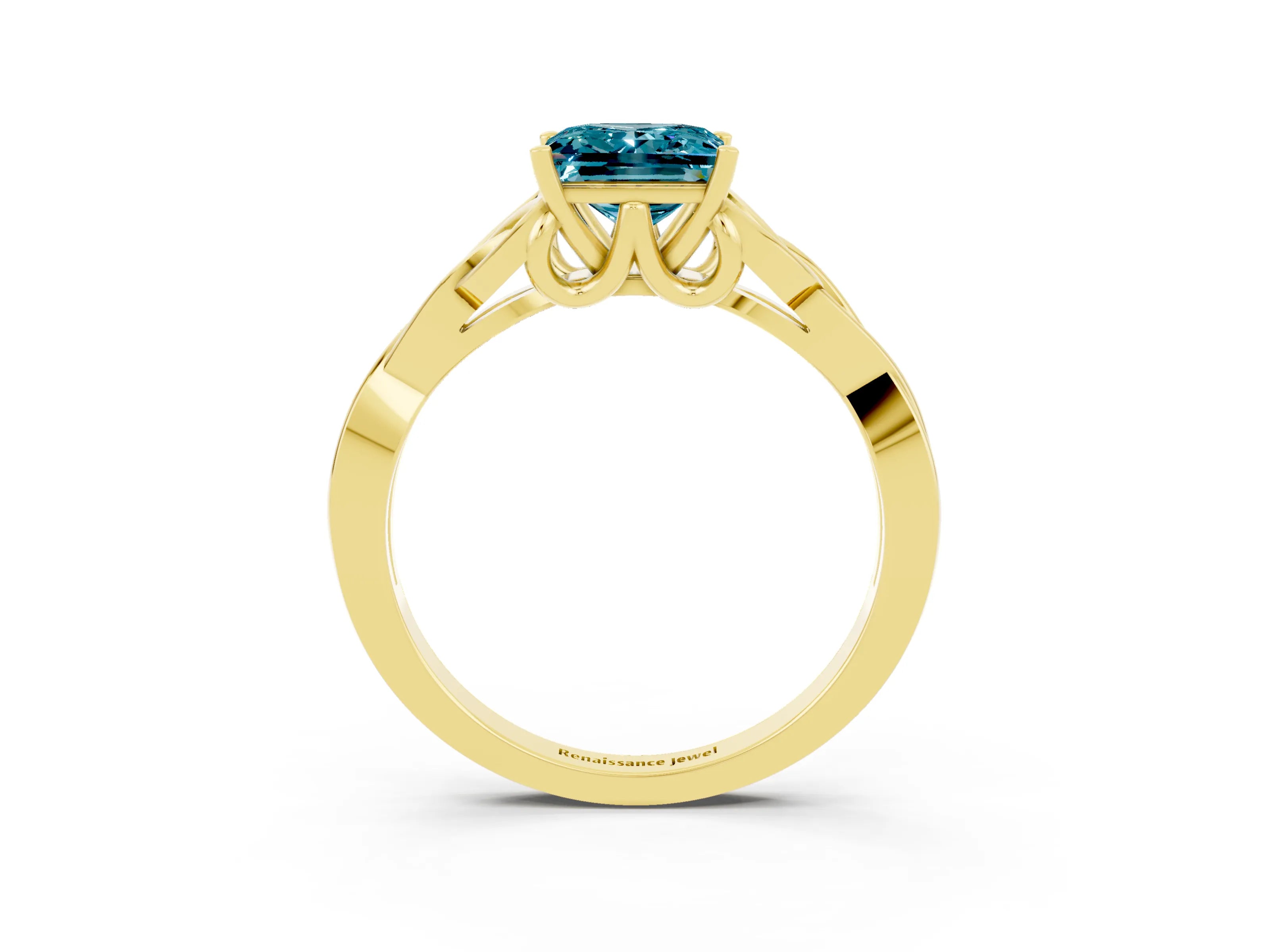 Yellow gold Princess Cut Blue Topaz Solitaire Engagement Ring with Celtic Knot Band and Four-Prong Setting_3