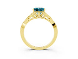 Yellow gold Princess Cut Blue Topaz Solitaire Engagement Ring with Celtic Knot Band and Four-Prong Setting_3