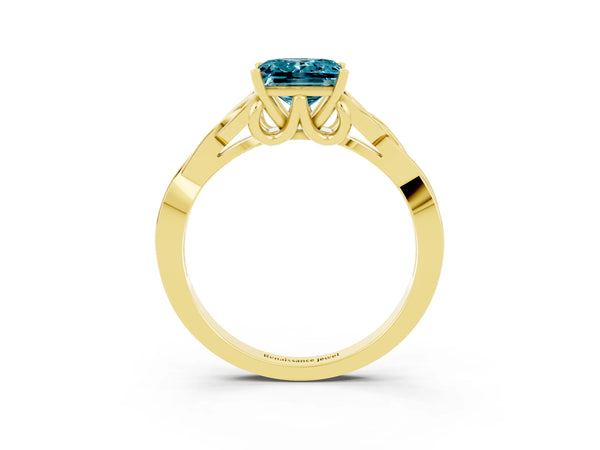 Yellow gold Princess Cut Blue Topaz Solitaire Engagement Ring with Celtic Knot Band and Four-Prong Setting