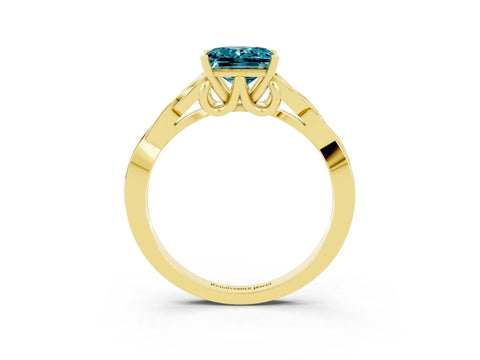 Yellow gold Princess Cut Blue Topaz Solitaire Engagement Ring with Celtic Knot Band and Four-Prong Setting_3
