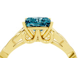 Yellow gold Princess Cut Blue Topaz Solitaire Engagement Ring with Celtic Knot Band and Four-Prong Setting_4