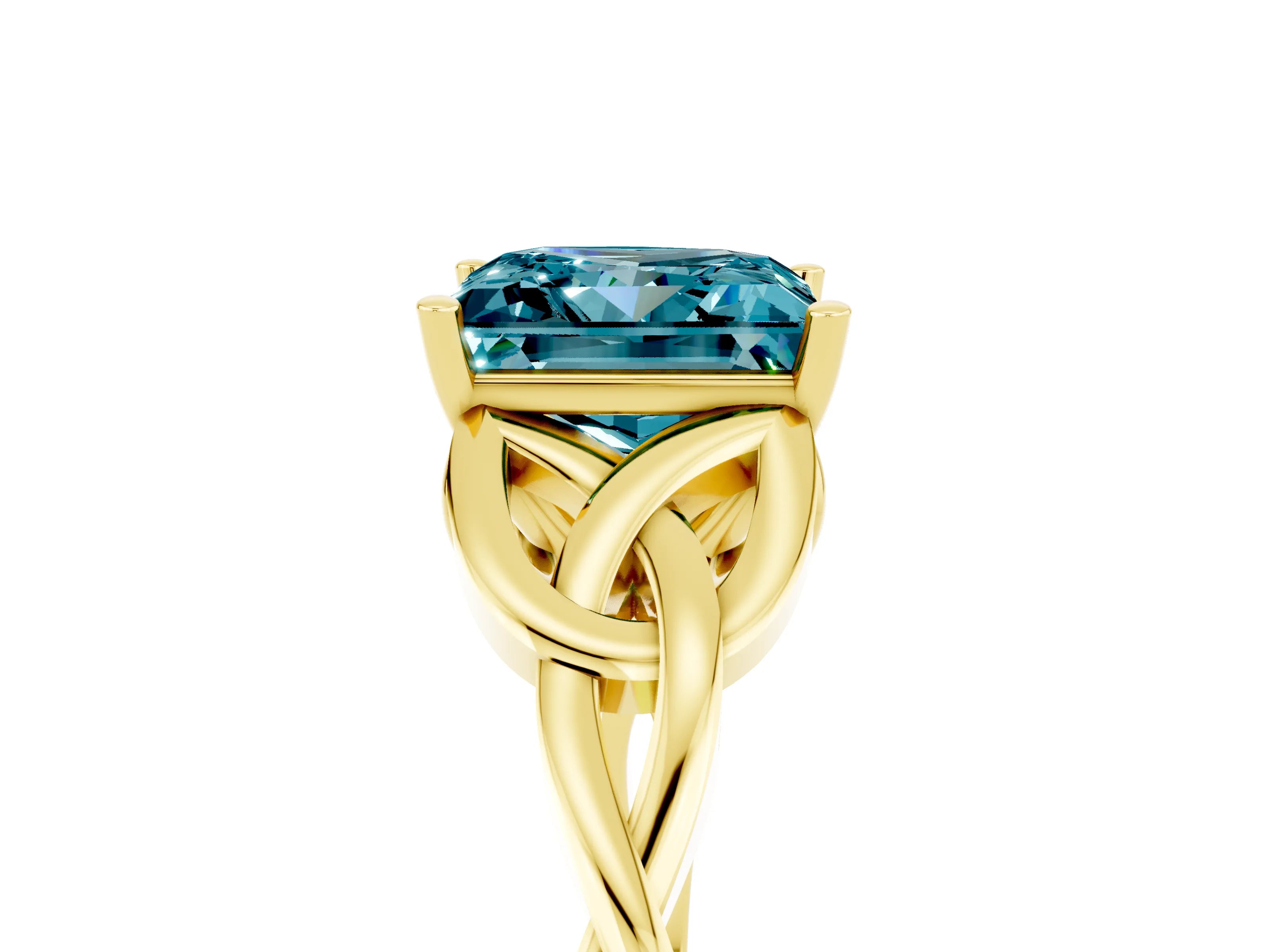 Yellow gold Princess Cut Blue Topaz Solitaire Engagement Ring with Celtic Knot Band and Four-Prong Setting_5
