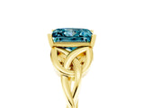 Yellow gold Princess Cut Blue Topaz Solitaire Engagement Ring with Celtic Knot Band and Four-Prong Setting_5