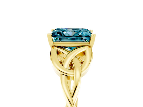Yellow gold Princess Cut Blue Topaz Solitaire Engagement Ring with Celtic Knot Band and Four-Prong Setting_5