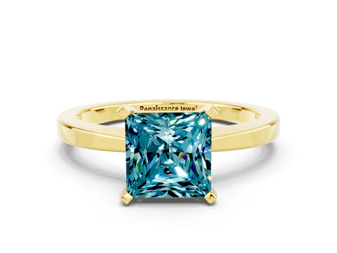 Yellow gold Princess Cut Blue Topaz Solitaire Engagement Ring with Classic Band and Four-Prong Setting_24