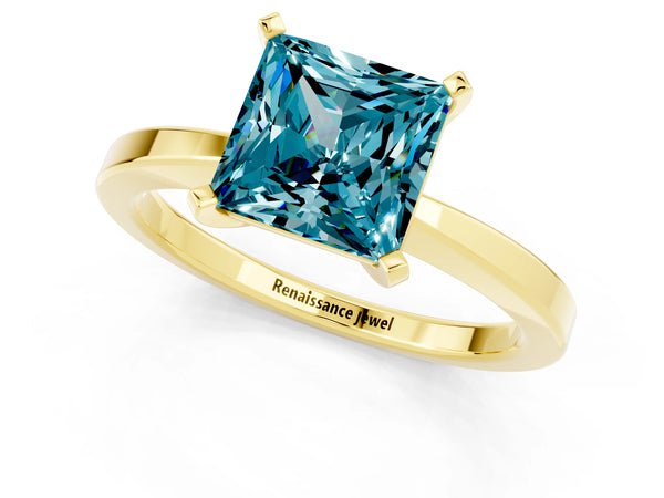 Yellow gold Princess Cut Blue Topaz Solitaire Engagement Ring with Classic Band and Four-Prong Setting