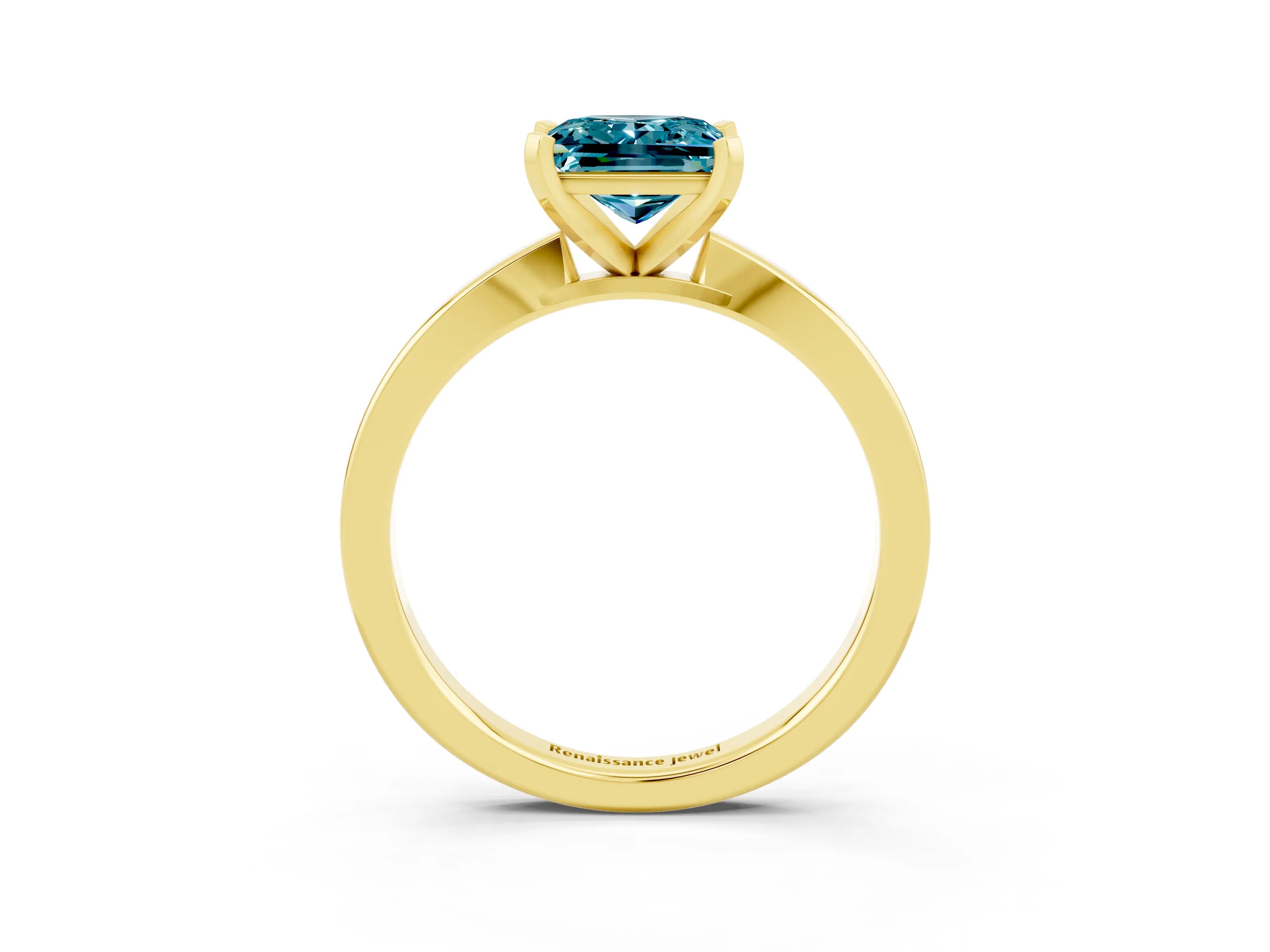 Yellow gold Princess Cut Blue Topaz Solitaire Engagement Ring with Classic Band and Four-Prong Setting_27