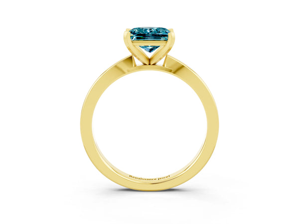 Yellow gold Princess Cut Blue Topaz Solitaire Engagement Ring with Classic Band and Four-Prong Setting