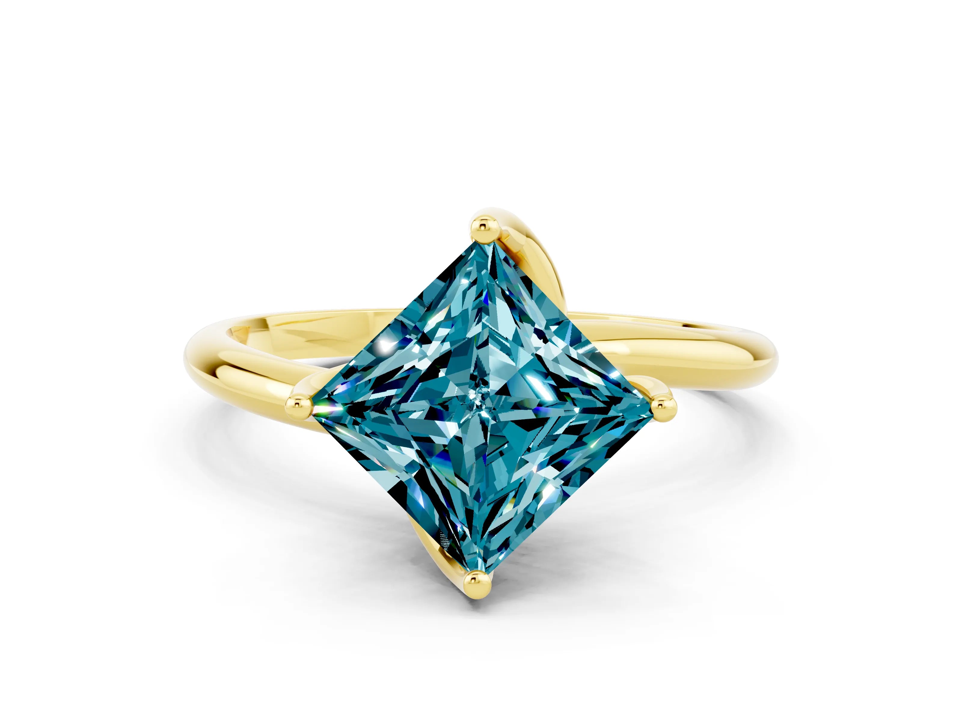 Yellow gold Princess Cut Blue Topaz Solitaire Engagement Ring with Four-Prong Setting and Classic Band_12