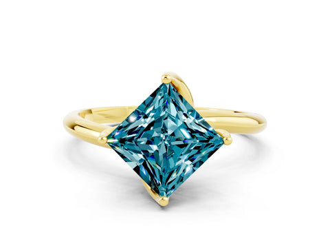 Yellow gold Princess Cut Blue Topaz Solitaire Engagement Ring with Four-Prong Setting and Classic Band_12