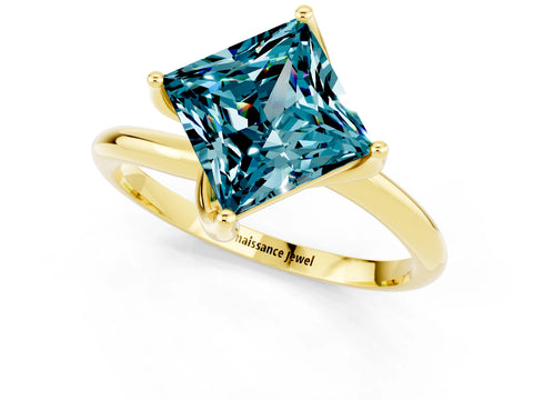 Yellow gold Princess Cut Blue Topaz Solitaire Engagement Ring with Four-Prong Setting and Classic Band_13