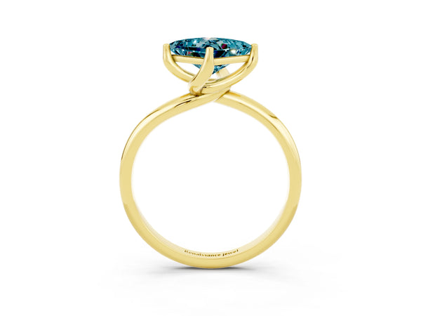 Yellow gold Princess Cut Blue Topaz Solitaire Engagement Ring with Four-Prong Setting and Classic Band