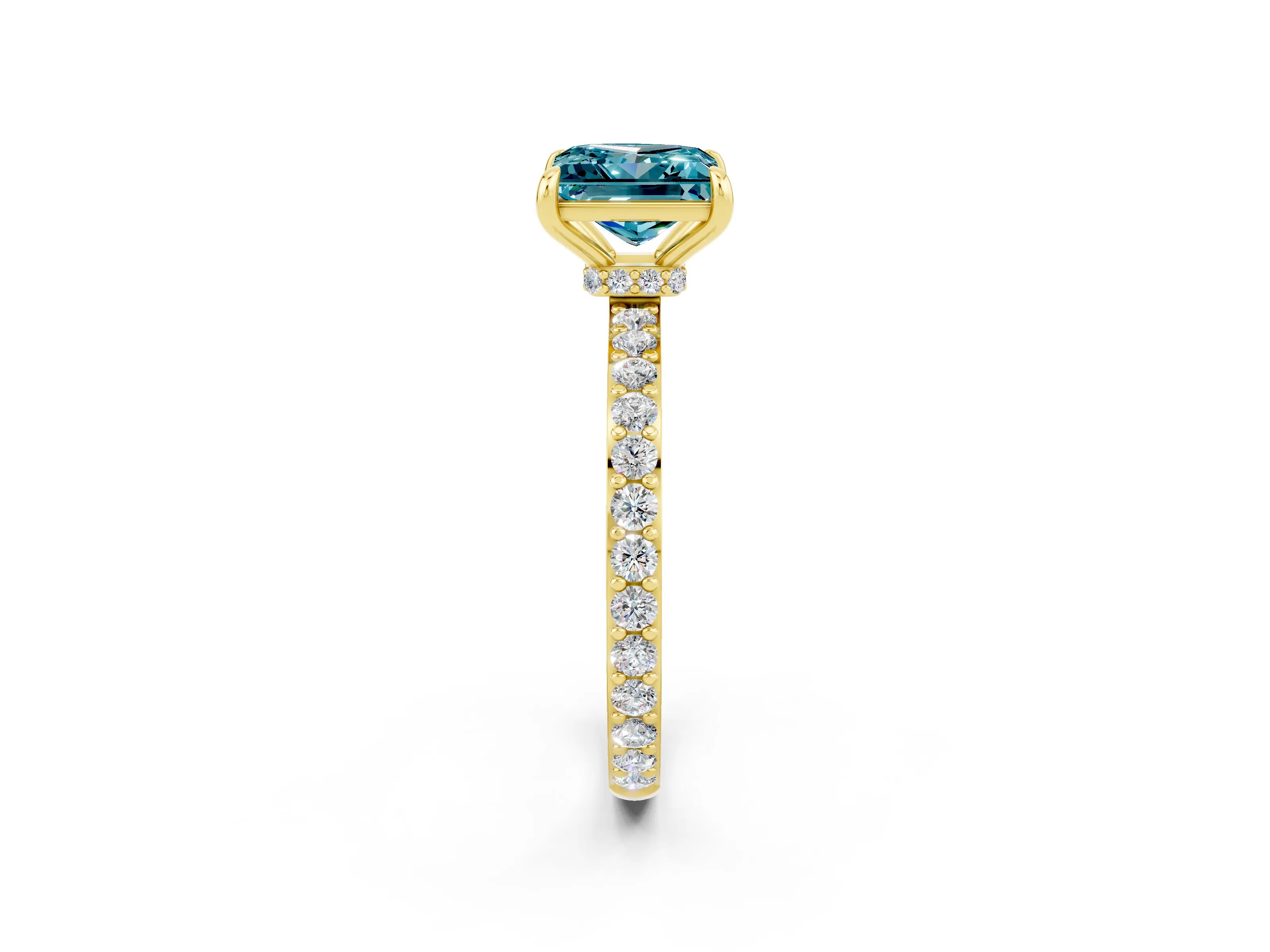 Yellow gold Princess Cut Blue Topaz Solitaire Engagement Ring with Pavé Band and Four-Prong Setting_2