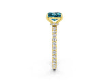 Yellow gold Princess Cut Blue Topaz Solitaire Engagement Ring with Pavé Band and Four-Prong Setting_2