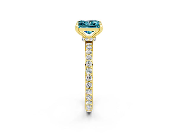 Yellow gold Princess Cut Blue Topaz Solitaire Engagement Ring with Pavé Band and Four-Prong Setting