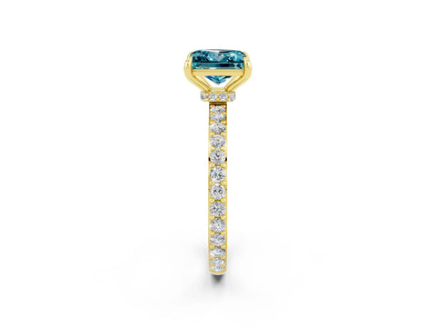 Yellow gold Princess Cut Blue Topaz Solitaire Engagement Ring with Pavé Band and Four-Prong Setting_2