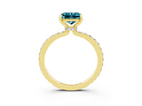 Yellow gold Princess Cut Blue Topaz Solitaire Engagement Ring with Pavé Band and Four-Prong Setting_3