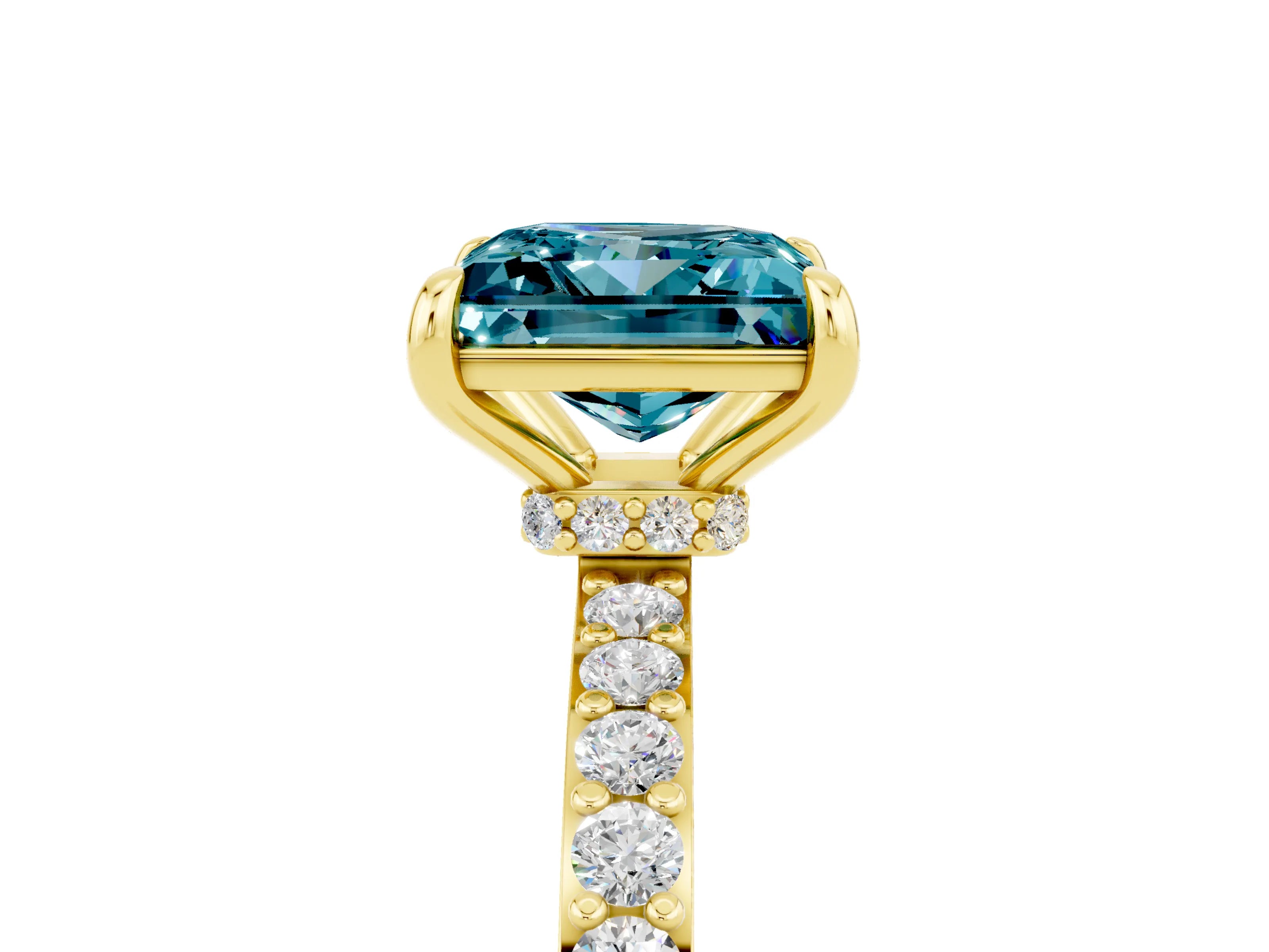 Yellow gold Princess Cut Blue Topaz Solitaire Engagement Ring with Pavé Band and Four-Prong Setting_5