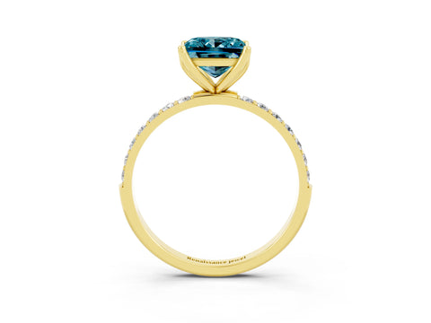 Yellow gold Princess Cut Blue Topaz Solitaire Engagement Ring with Pavé Band and Prong Setting_3