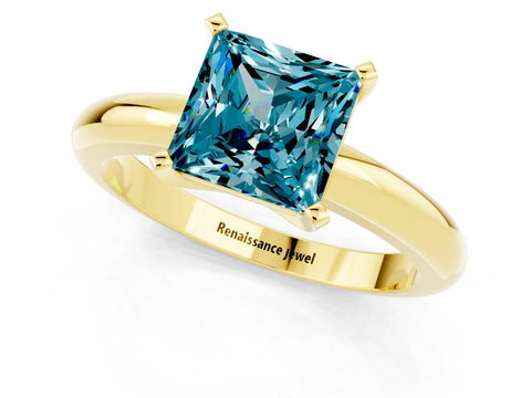 Yellow gold Princess Cut Blue Topaz Solitaire Engagement Ring with Round Band and Four-Prong Setting_1