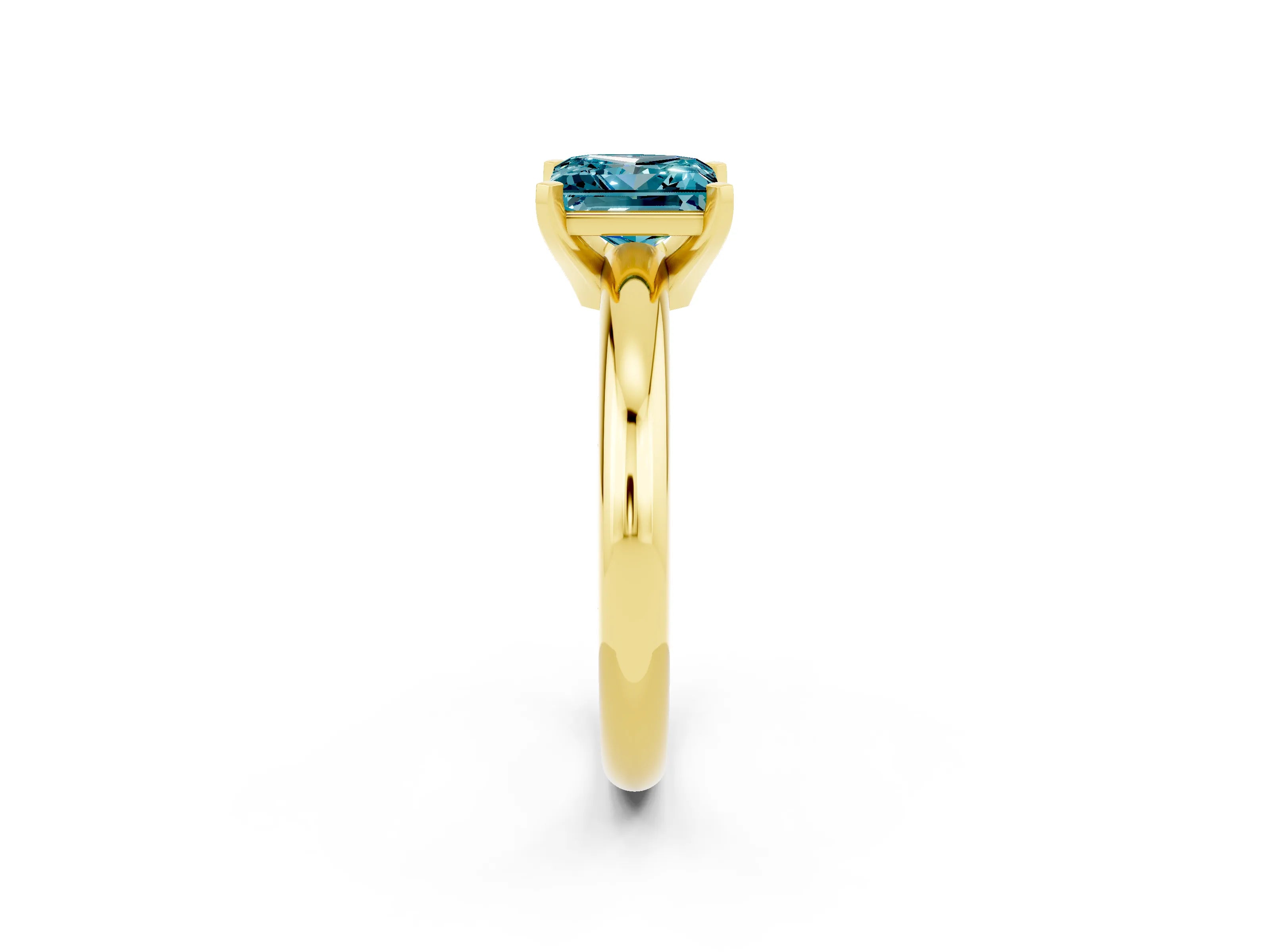 Yellow gold Princess Cut Blue Topaz Solitaire Engagement Ring with Round Band and Four-Prong Setting_2