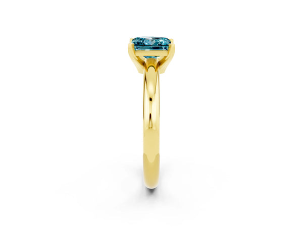 Yellow gold Princess Cut Blue Topaz Solitaire Engagement Ring with Round Band and Four-Prong Setting