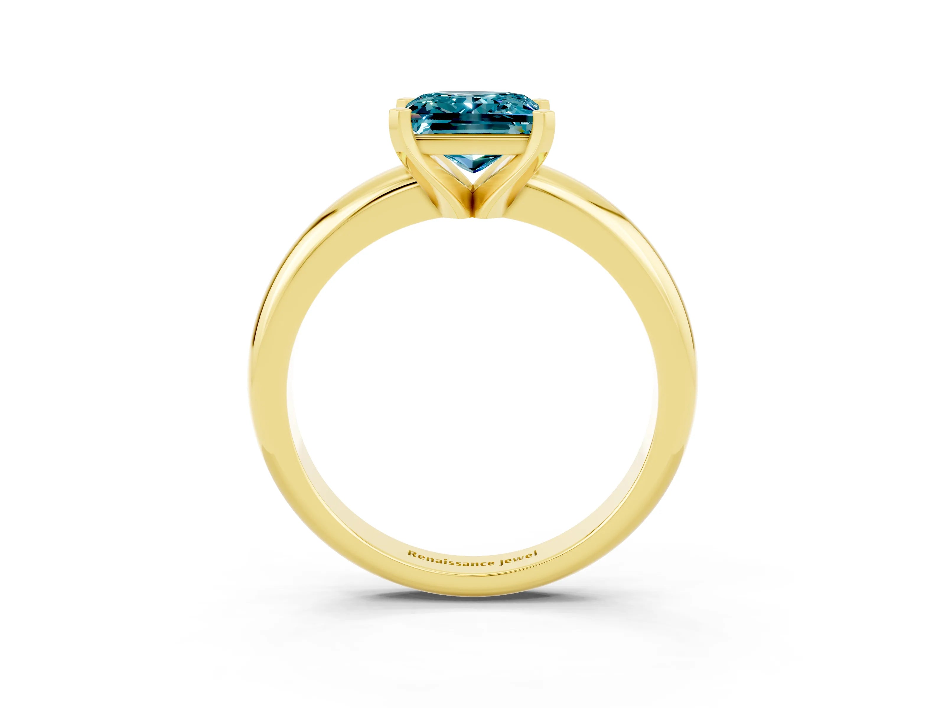 Yellow gold Princess Cut Blue Topaz Solitaire Engagement Ring with Round Band and Four-Prong Setting_3