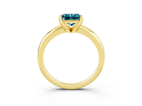 Yellow gold Princess Cut Blue Topaz Solitaire Engagement Ring with Round Band and Four-Prong Setting_3